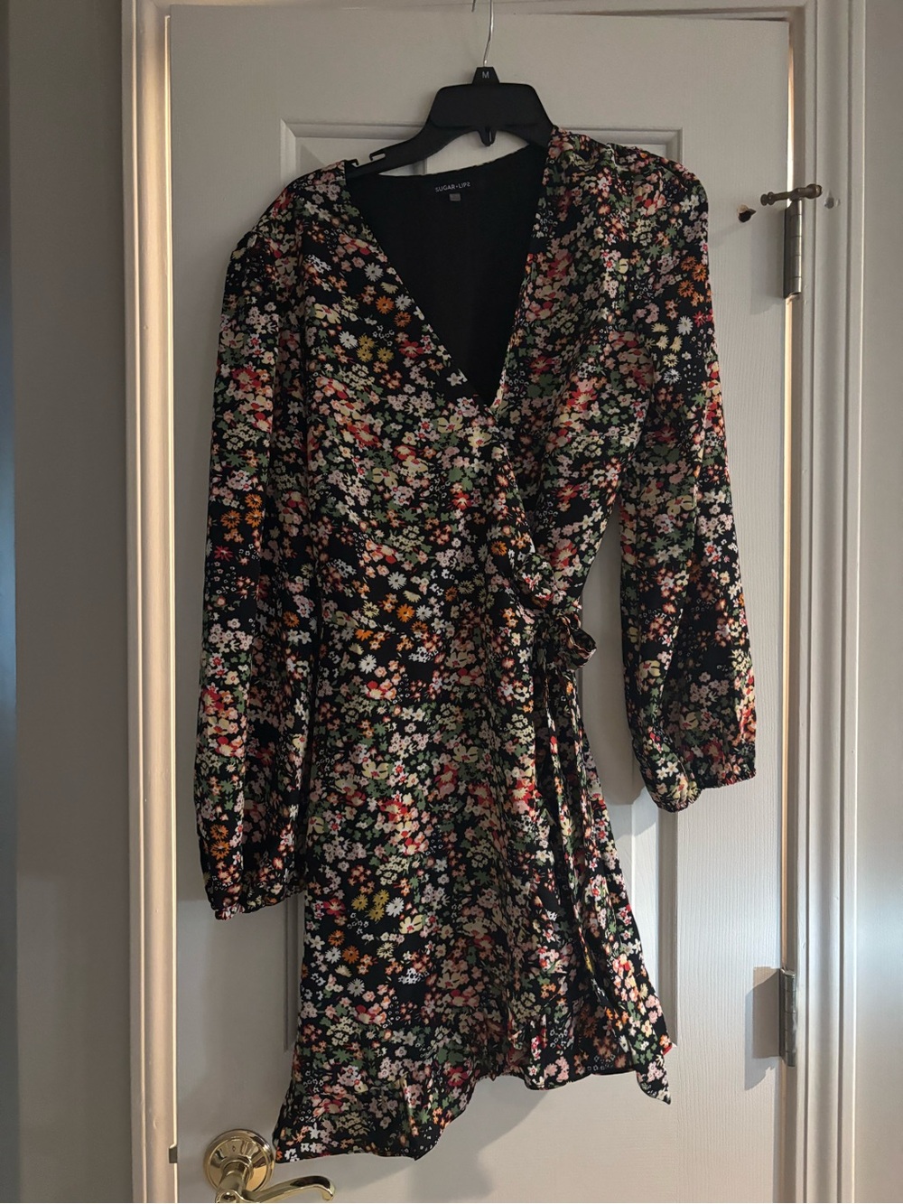 Sugarlips Black Floral Wrap Dress with Multicolor Blooms